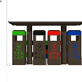 Public Waste Sorting Facility With Color Coded Trash Bins And Canopy
