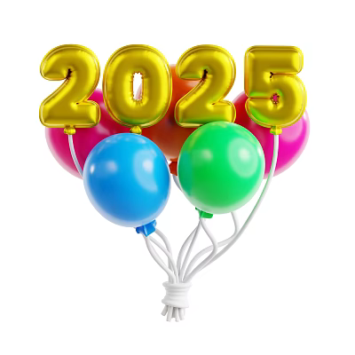 Decorative Ornament Set With Golden 2025 Balloons And Colorful Party Balloons 3d model