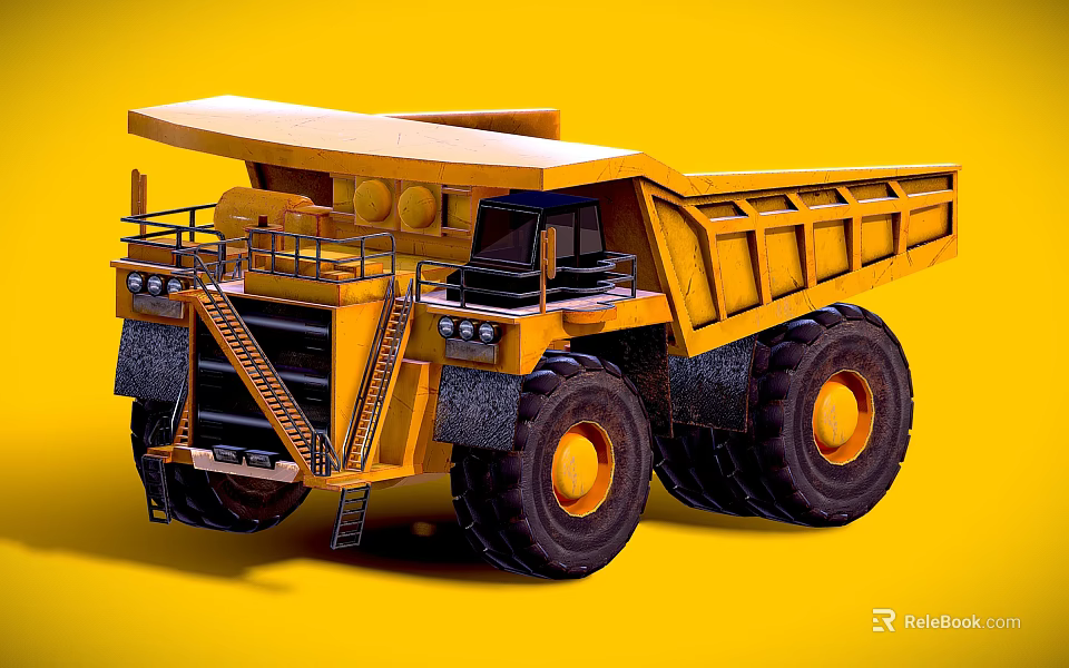 Yellow Heavy Duty Mining Dump Truck With Large Tires And Dump Bed 3d model 