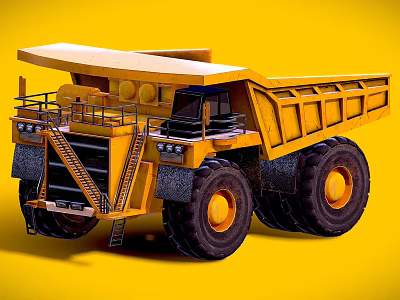 Yellow Heavy Duty Mining Dump Truck With Large Tires And Dump Bed 3d model
