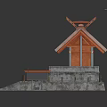 Traditional Architectural Structure With Sloped Roof Decorative Eaves Stone Base Main Building And Smaller Annex