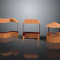 Bamboo Pavilions With Thatched Roofs Curved Counter Shelf And Round Design
