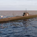 Vintage Military Submarine Floating On Open Ocean Surface With Hull Number