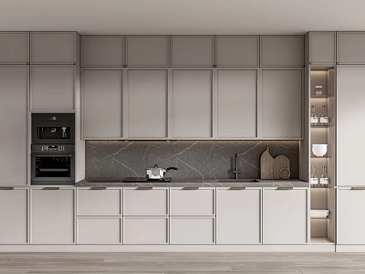 Modern Kitchen Interior With Sleek Gray Cabinets Countertop And Built In Appliances 3d model