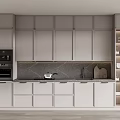 Modern Kitchen Interior With Sleek Gray Cabinets Countertop And Built In Appliances