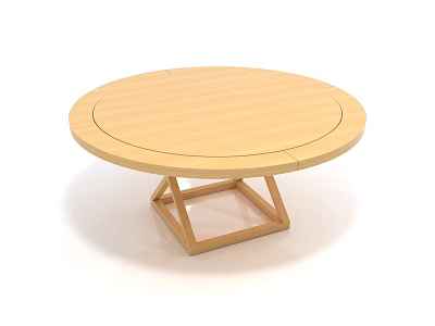 Light Wooden Round Coffee Table With Smooth Tabletop And Geometric Base Structure 3d model