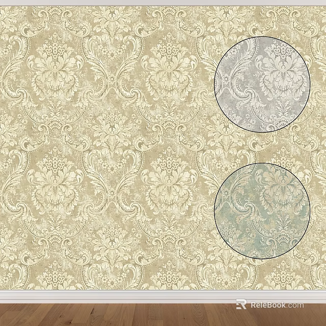 Wallpaper Design Elements Featuring Beige Floral Pattern With Light Gray And Blue Accents 3d model