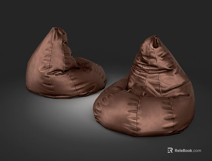 Brown Bean Bag Single Sofa Plush Comfortable Design Against Dark Gray Background 3d model 