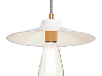 Modern Pendant Light Featuring Wide White Shade Gold Accent Clear Bulb And Hanging Cord 3d model