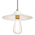 Modern Pendant Light Featuring Wide White Shade Gold Accent Clear Bulb And Hanging Cord