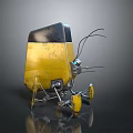 Yellow Industrial Mechanical Robot Design With Legged Structure Black Top And Antennae