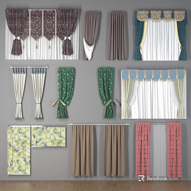Various Curtain Designs with Different Colors Patterns and Styles for Home Decor 3d model