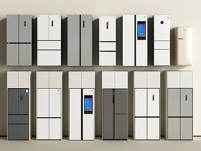 Various Modern Style Refrigerators and Freezers with Multiple Designs and Color Options 3d model