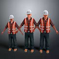 Three Men Wearing Safety Helmets And Reflective Vests Standing In A Row