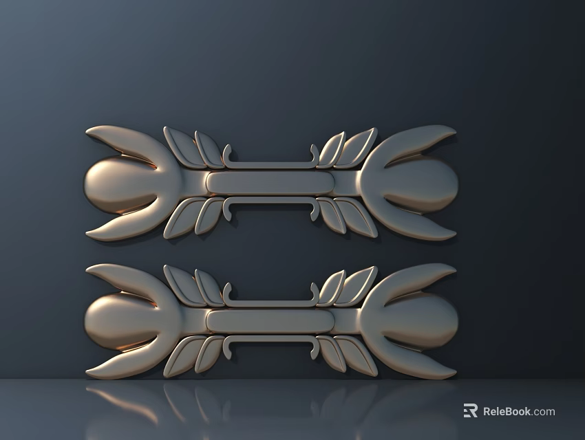 Golden Symmetric Decorative Ornaments With Leaf And Oval Elements On Dark Background 3d model 