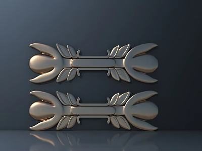 Golden Symmetric Decorative Ornaments With Leaf And Oval Elements On Dark Background 3d model