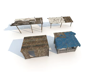 Industrial Factory With Dilapidated Tables And Small House Models Structures 3d model