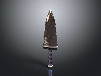 Sharp Dagger With Textured Metallic Blade And Purple Striped Handle On 3d model