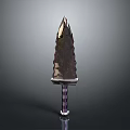 Sharp Dagger With Textured Metallic Blade And Purple Striped Handle On
