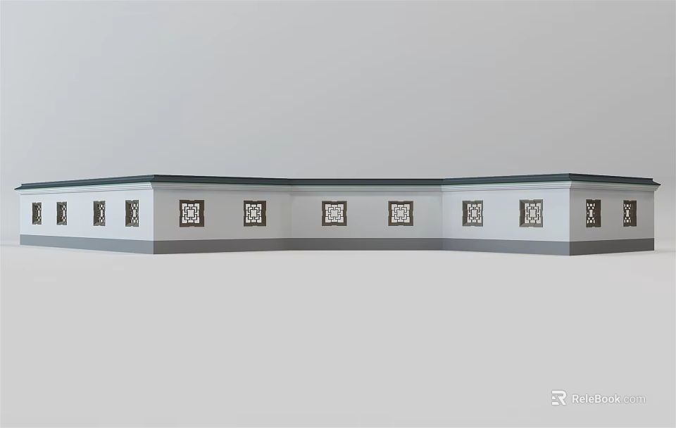 Modern Building Exterior Wall With Decorative Square Patterns And Gray White Design 3d model