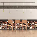 Modern Bar Interior With Black Countertop Colorful Mosaic Design Wooden Stools And Hanging Pendant Lights