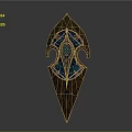 Ornate Decorative Shield With Intricate Patterns And Blue Gemstone Accents 3d model