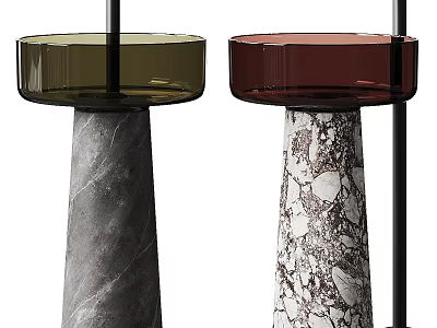 Modern Washbasins With Textured Marble Bases And Green Red Glass Countertops 3d model
