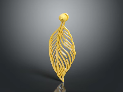 Elegant Golden Feather Shaped Fashion Accessory With Intricate Patterns And Modern Design 3d model