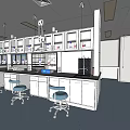 Modern Laboratory Interior With Lab Benches Blue Chairs And Storage Cabinets