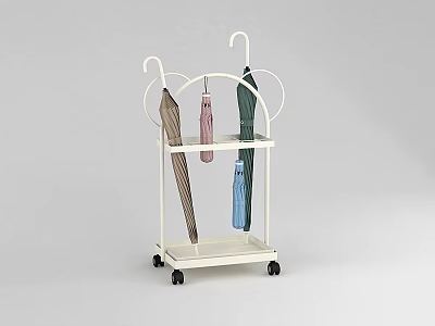 Two Tiered Household Umbrella Cart With Wheels And Colorful Umbrellas 3d model