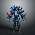 3D Fantasy Character With Blue Purple Armor Red Horns And Spiked Details