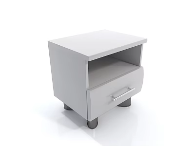 Modern White Bedside Table With Single Drawer Open Shelf And Sleek Handle Design 3d model