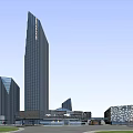 Modern Office Building Complex With Tall Skyscraper And Glass Facade Design