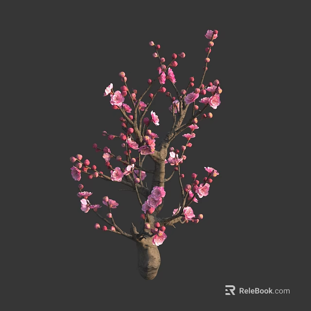 Blooming Arbor Tree With Pink Flowers And Red Flower Buds 3d model 