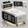 Modern Digital Alarm Clock With LED Time Date Day Display White Gray Design 3d model