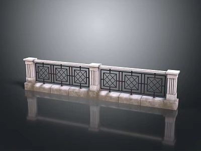 Elegant Landscape with Stone Pillar Balustrade Black Metal Lattice and Marble Base Reflection 3d model