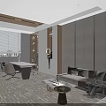 Modern Office Interior Design With Sofa Coffee Table Conference Table Chairs And Wooden Blinds