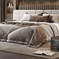 Modern Bedroom Interior With Textured Stone Wall Large Bed Mountain View Window And Leather Armchair