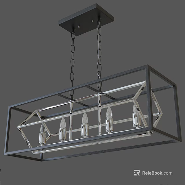 Modern Rectangular Chandelier With Black Metal Frame And Candle Shaped Bulbs 3d model