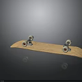 Wooden Skateboard With White Wheels And Metal Trucks On Black Background With Reflection