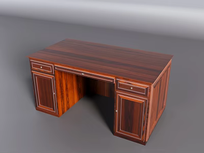 Dark Brown Solid Wood Desk With Smooth Surface And Storage Cabinets 3d model