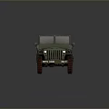 Classic Olive Green Military Jeep With Canvas Top Star Emblem And Off Road Tires
