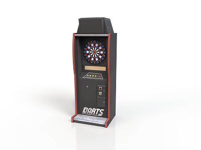 Standalone Dart Machine With Dartboard Black Red Cabinet And Control Panel 3d model