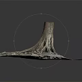 Natural Wood Tree Stump with Exposed Roots Growing Through Cracked Stone Slabs