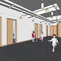 Spacious Kindergarten STEAM Classroom Interior With Green Walls And Wooden Tables And Chairs