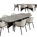 Modern Dining Table and Chairs Set with Marble Top and Light Gray Seats 3d model