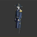 Blue Military Long Coat Uniform With Gold Shoulder Epaulets And Matching Hat