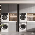 Modern Bathroom Cabinetry With Double Washer White Cabinetry And Marble Countertop Storage