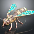 Steampunk Mechanical Bee With Copper Body Gears And Blue Patterned Wings