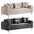 Elegant Beige Two Seater Sofa With Golden Trim And Decorative Pillows Design